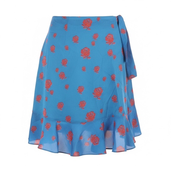 KENZO Cobalt Blue Soft Rose Print Ruffle Skirt! - Picture 4 of 7